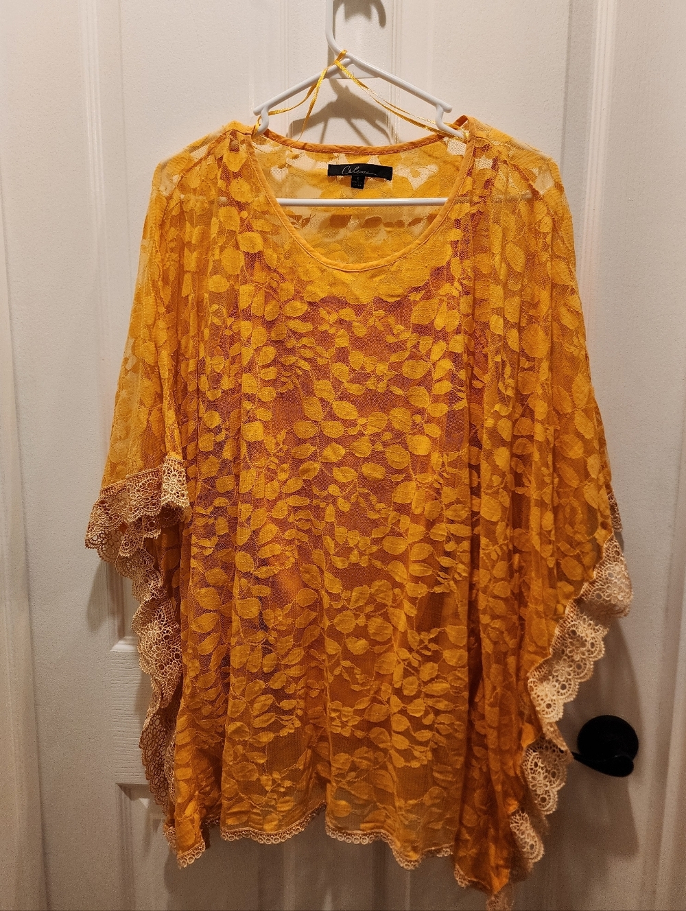 Calessa Bright Coral-Orange Lace Kimono Style Top  *899.01